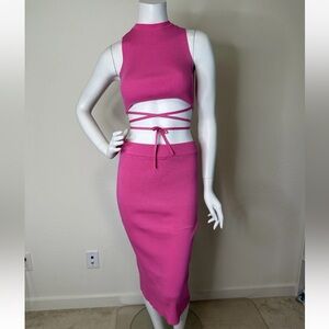 ZARA PINK RIBBED KNIT 2 PIECE MIDI SKIRT SET SZ S NWT